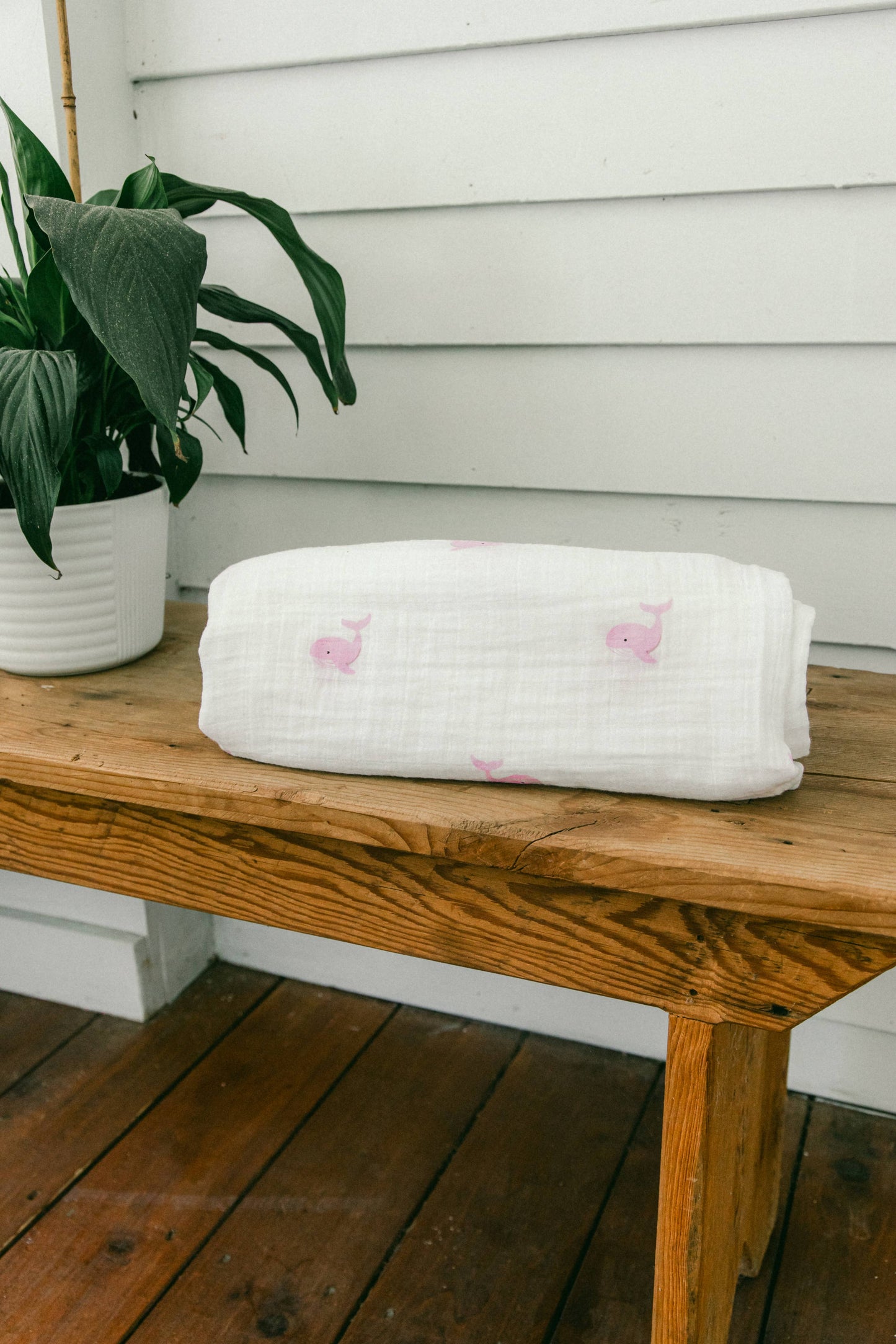 BA - Organic Muslin Baby Swaddle - Pink Whale Print