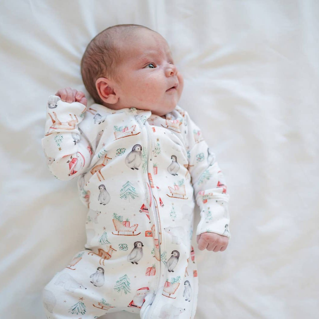 BA- Organic Cotton Baby Footie Christmas Holiday Santa Pajamas