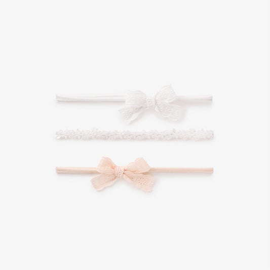 BA - Flower Lace Headband and Eyelet Lace Bow Set