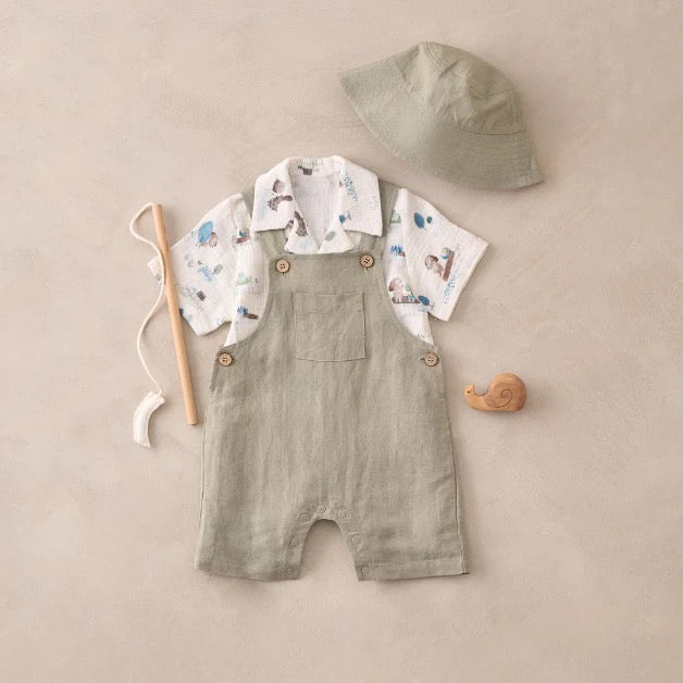 BA - Pond Friends Organic Muslin Camp Shirt & Linen Overall Shorts