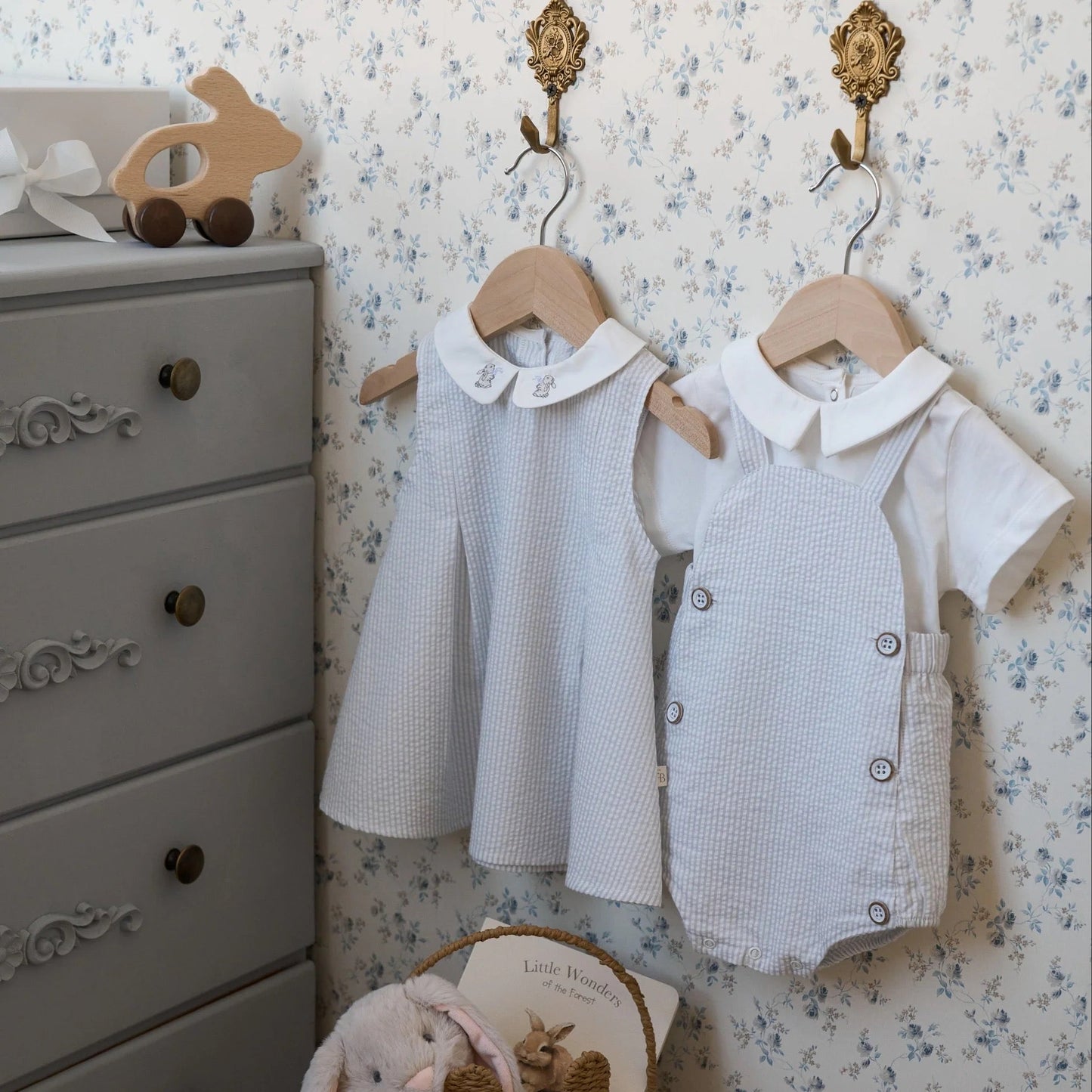 BA - Blue Seersucker Embroidered Bunny Dress