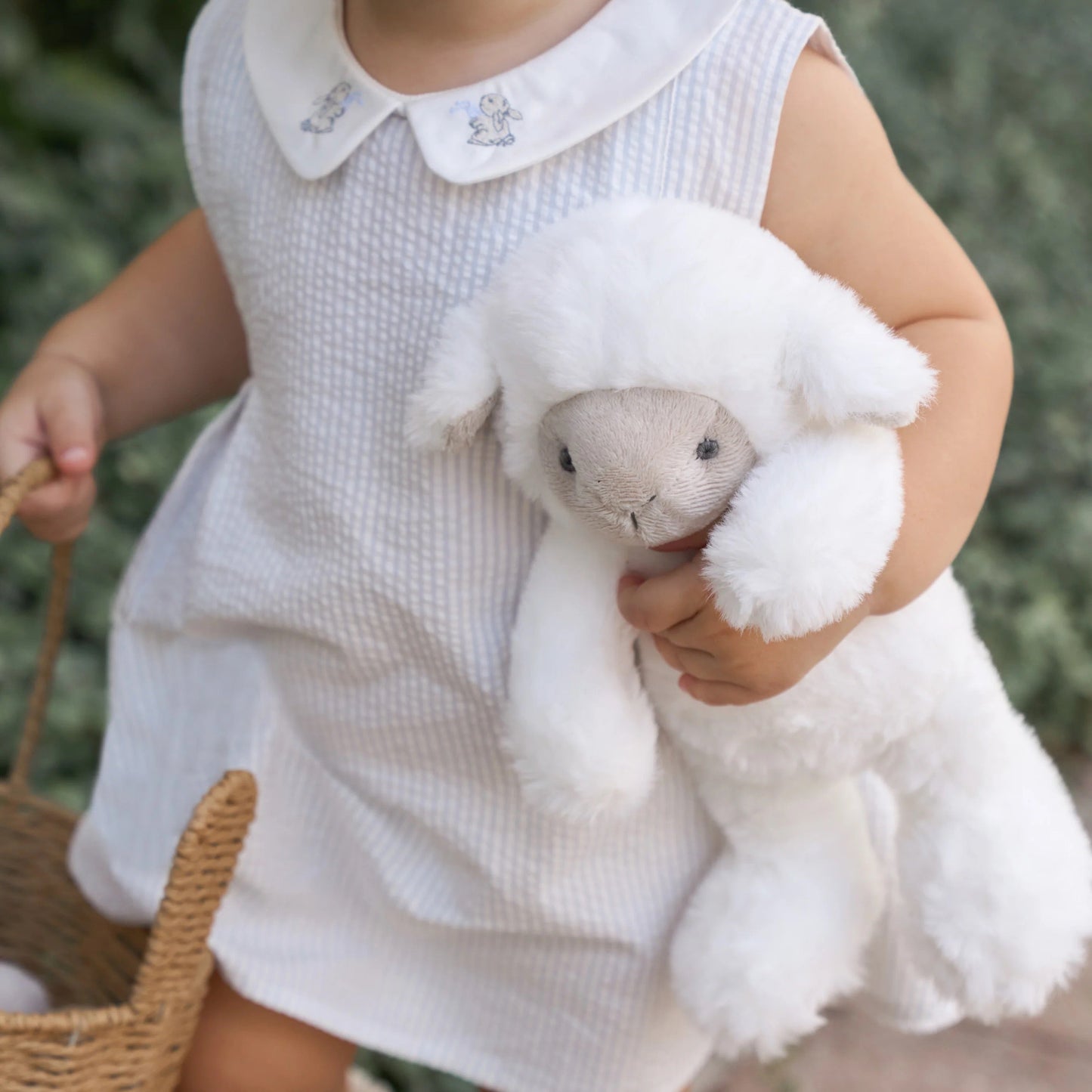 BA - Blue Seersucker Embroidered Bunny Dress