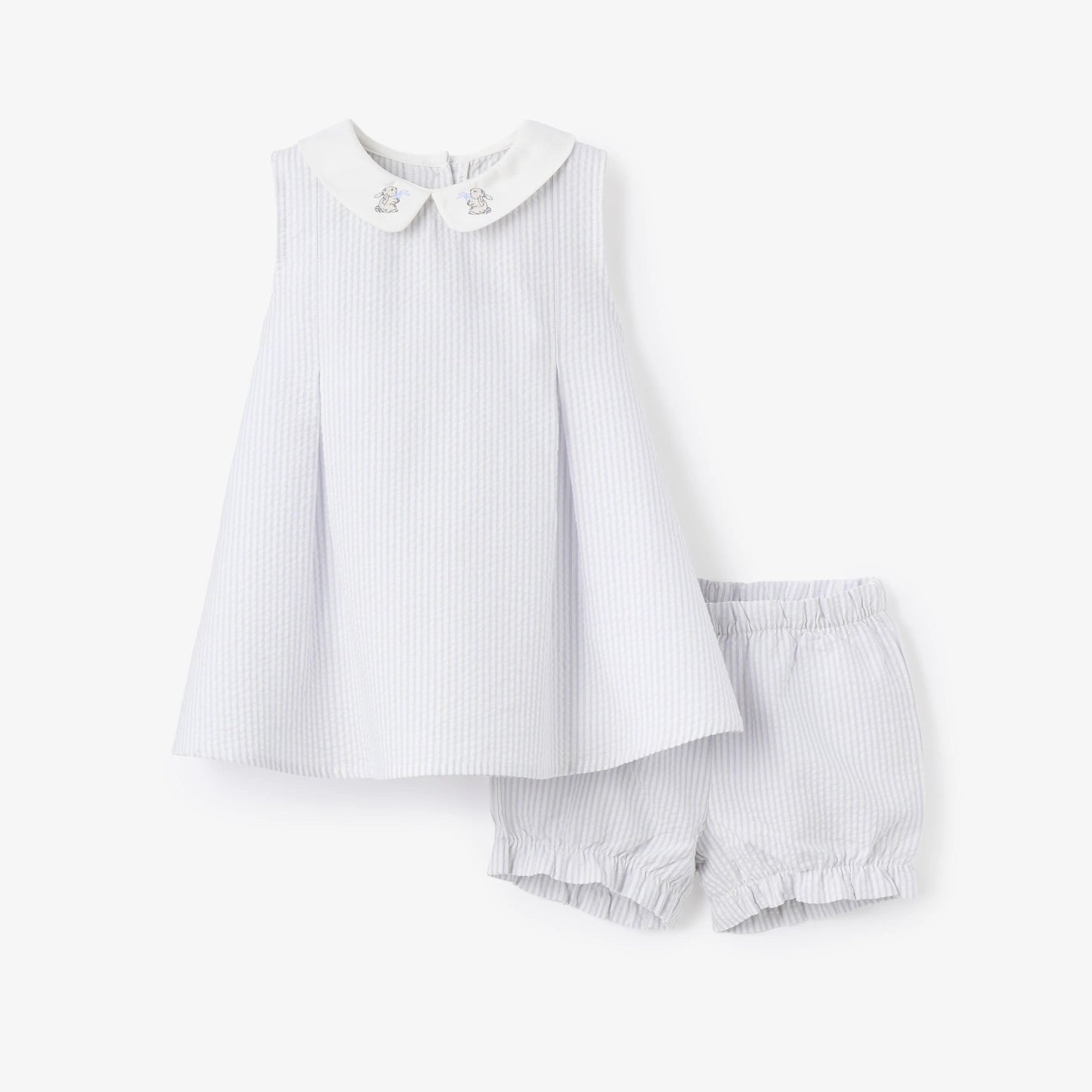 BA - Blue Seersucker Embroidered Bunny Dress
