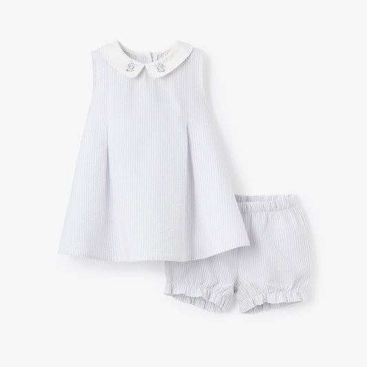 BA - Blue Seersucker Embroidered Bunny Dress