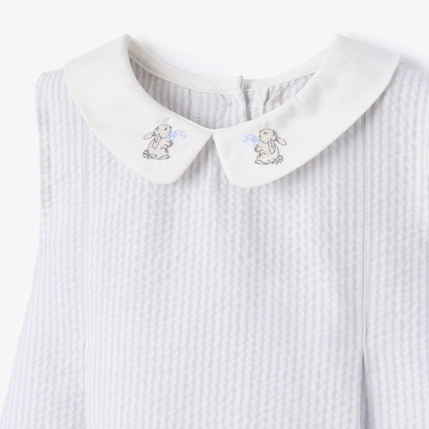 BA - Blue Seersucker Embroidered Bunny Dress