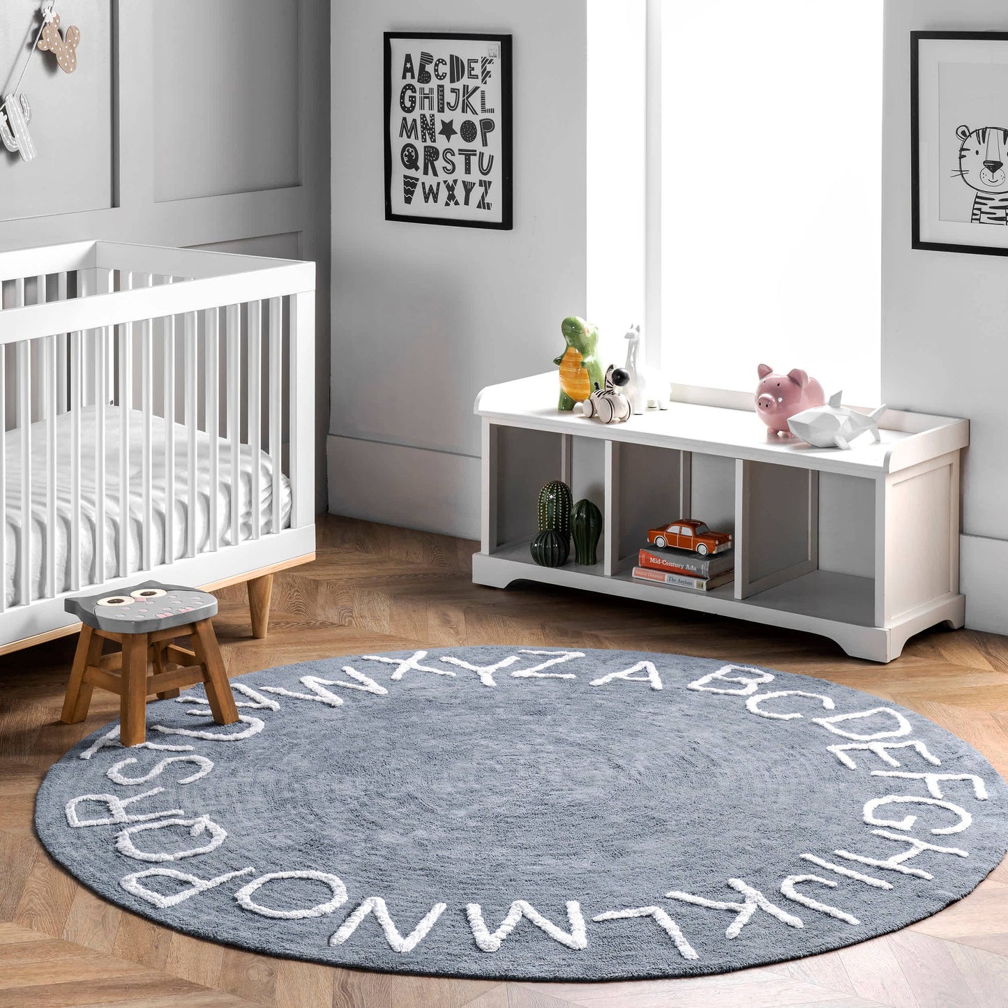 BA - Kids Washable Round Alphabet Area Rug