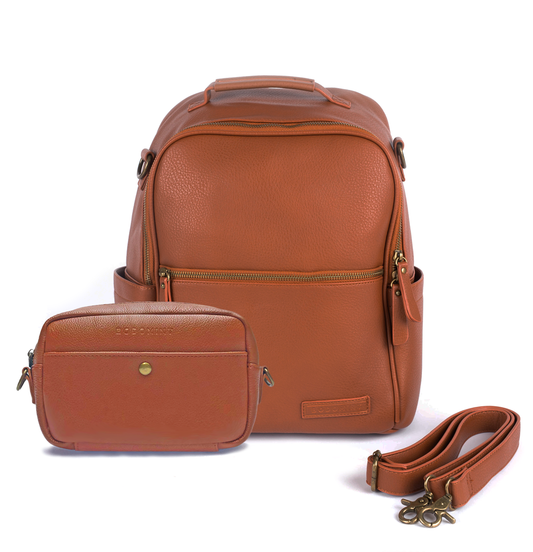 10% OFF - The Mom Bundle Diaper Backpack & Crossbody Fanny: Camel 2.0 Joni Backpack/Camel Bowie Pack